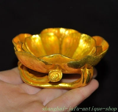 3" Antigua dinastía china bronce flores doradas lavado pluma cenicero estatua Foto 1 de 4