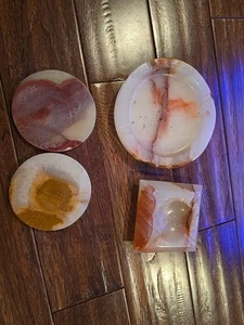 Vintage Marble Onyx Gold Stone Ashtrays, coasters Mid Century Art Deco Slanted - Picture 1 of 6