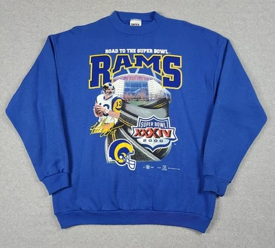Vintage 1999 St. Louis Rams Kurt Warner Crewneck Sweatshirt Sz L Blue NFL - Image 1 of 4