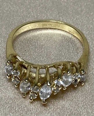 Vintage 14K Gold Ring Cubic Zirconia Round And Marquise Cut 3.52g Sz 6.75 - Image 1 of 4