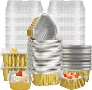 100Pcs Disposable Ramekins with Lids 5Oz, Aluminum Foil Mini Cake Pans with Lids - Picture 1 of 8