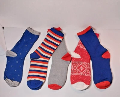 Ladies Socks 7-9 Crazy! Blue Red Gray Acrylic Blend Stripe Star Snowflakes Lot 5 - Image 1 of 4