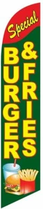 Burger and Fries Special Feather Banner Swooper Flag - NO WIND REQUIRED -... - Afbeelding 1 van 2