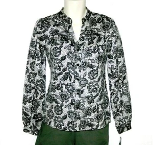 Blusa Charter Club para mujer talla 6 negra con estampado floral satinado manga larga nueva con etiquetas - Imagen 1 de 3