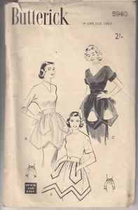 SEWING PATTERN 50s APRONS HALF 3 STYLES SAWTOOTH EDGE BUTTK 5940 ONE SIZE M3 - Picture 1 of 2