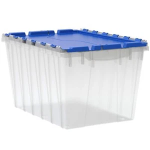 12 Gallon Clear Blue Stackable Storage Box with Hinged Lid Durable Organizer - Picture 1 of 13