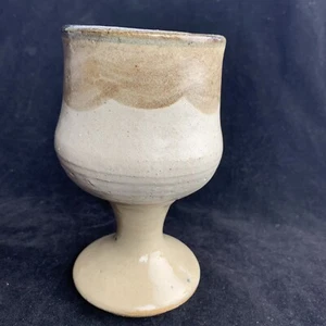 Vintage Hand Thrown Studio Art Pottery Stoneware Goblet Chalice Vessel Signed - Picture 1 of 6