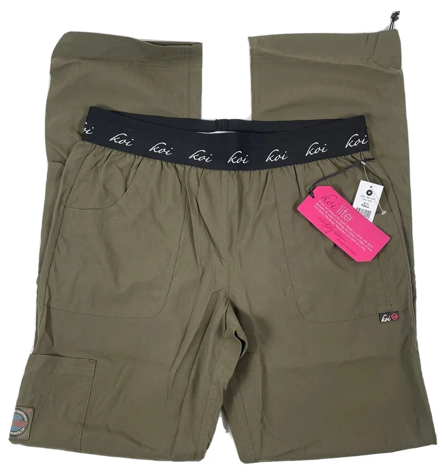 Koi Lite Spirit Womens Large Petite Olive Green Scrub Pants Slim Fit #720-P