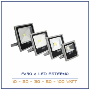 FARO LED FARETTO FREDDO/CALDO ESTERNO 10W 20W 30W 50W ALTA LUMINOSITA IP66 SLIM - Foto 1 di 1