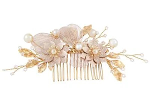 Bridal Wedding Flower Leaves Pearl Headpiece Hair Accessory Hair Side Comb - Picture 1 of 14