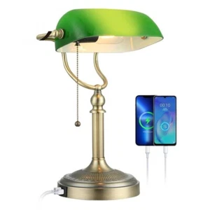 Bankers Schreibtischlampe aus grünem Glas Zugkettenschalter-Steckerbefestigung - Bild 1 von 6