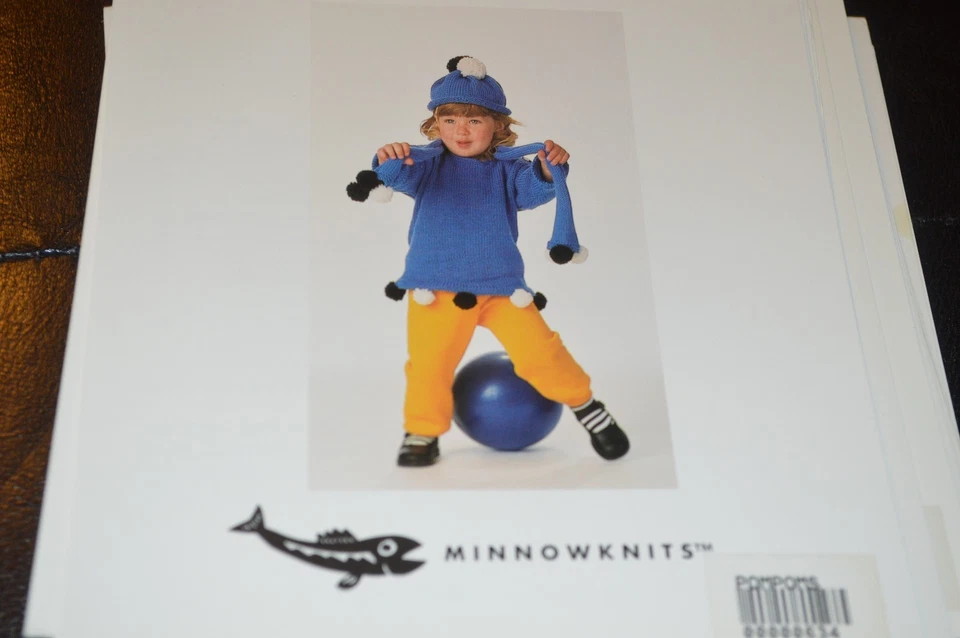  Minnowknits Knitting Pattern 149 Pom Poms Sweater Scarf Hat 6m to 6yrs - Image 1 of 1