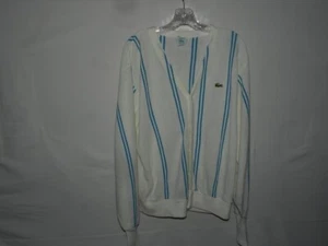 Herren Shirt Pullover Gr. L Izod Lacoste Button Down V-Ausschnitt blau weiß Opa Kern - Bild 1 von 4