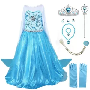 Elsa Costume Princess Party Girls Costume Dress with Accessories Set 2-10Y - Picture 1 of 8