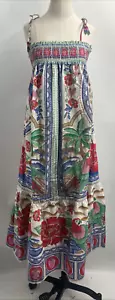 Farm Rio Women's Sleeveless Multi Color FLOWERS BEACH OFF-WHITE MAXI DRESS Sz XS - Picture 1 of 15