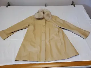 Vintage Retro Brownstone Studio langer Leder abnehmbarer Pelzkragen Mantel Größe M - Bild 1 von 24