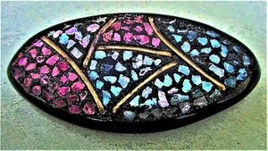 UNUSUAL VINTAGE 1940's INLAID BLACK BAKELITE BROOCH - USA - Picture 1 of 4