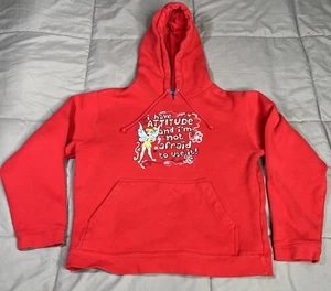Disney Tinkerbell Hoodie Size Large Youth Pullover Red Attitude Y2K Vintage - Picture 1 of 8
