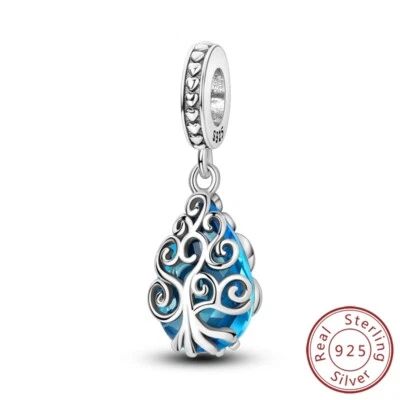 MULA Frauen Solid 925 Sterling Silber Charm CZ Wassertropfen Baum Für Armbänder - Bild 1 von 4
