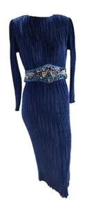 Vestido de Noche Vintage Años 80 Nuit Plisado Azul Cuentas Talla 10 Lentejuelas Cinturón Vestido de Noche - Imagen 1 de 10