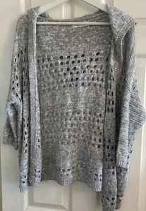 Gilly Hicks Grey 3/4 Sleeve Hooded Crochet Cardigan Size S - Picture 1 of 2