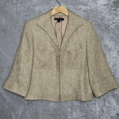 Blazer Lafayette 148 Mujer 4 Dorado Metálico Tweed Boucle Chaqueta Recortada Noche Foto 1 de 4