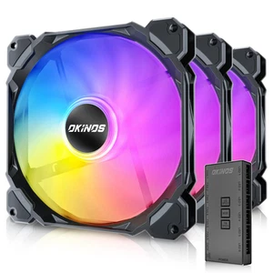 RGB Fans 3 Pack, 4-Pin PWM PC Fans, 5V 3-Pin Addressable RGB Fans, 140Mm Fan, Ai - Afbeelding 1 van 13