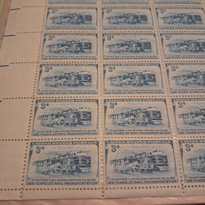B&O Railroad Issue US Scott 1006 Mint Sheet of 50 3c Stamps Issued 1952 - Picture 1 of 4