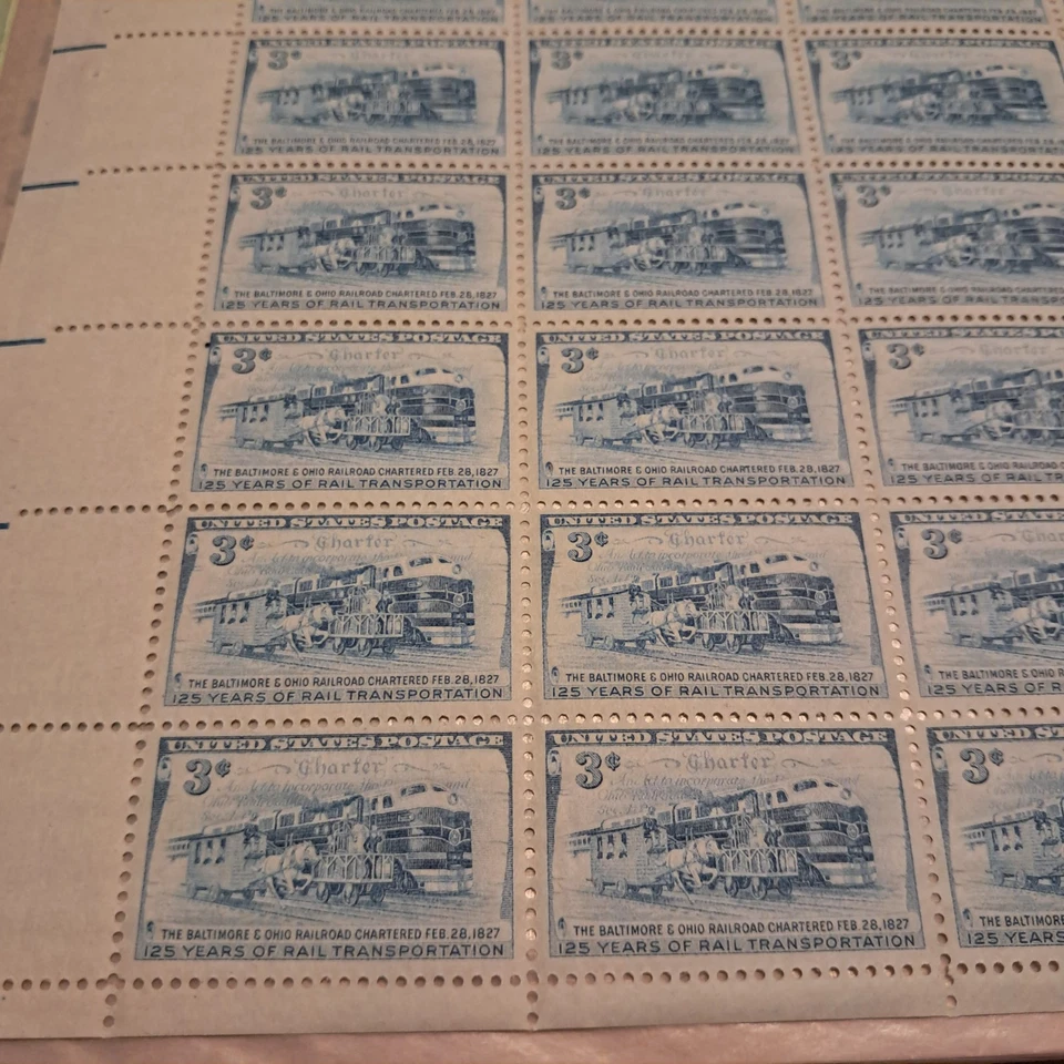 B&O Railroad Issue US Scott 1006 Mint Sheet of 50 3c Stamps Issued 1952 - Image 1 of 4