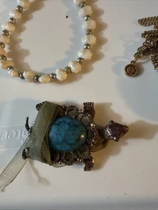 Vintage Lot Of Jewelry Heart-shaped Rhinestone Painted Necklaces - Picture 1 of 23