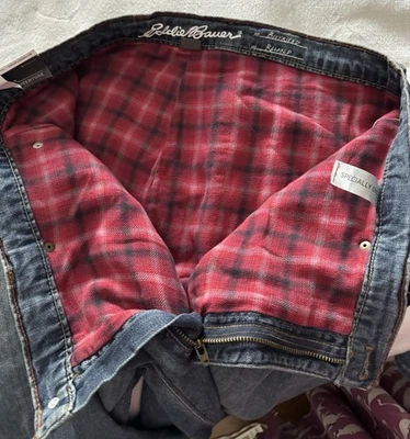 NWT Eddie Bauer Flannel-Lined Womens Denim Jean Boyfriend Relaxed Sz 14 MSRP $99 - Image 1 of 4