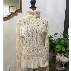 Suéter de cuello alto tejido con cable crema Real Comfort para mujer prendas de punto medianas - Imagen 1 de 5
