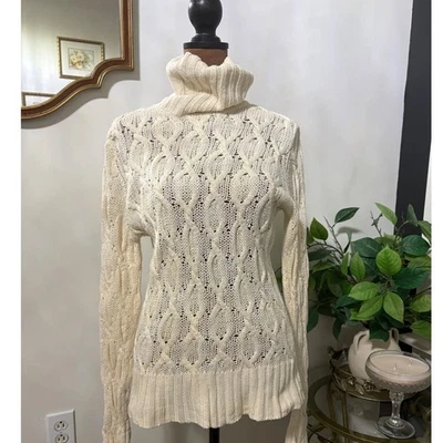 Suéter de cuello alto tejido con cable crema Real Comfort para mujer prendas de punto medianas Foto 1 de 4
