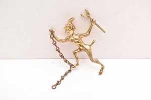 VINTAGE SOLID BRASS DEVIL SATAN CHIMNEY FLUE FIREPLACE DAMPER PULL HOOK  CHAIN - Picture 1 of 14