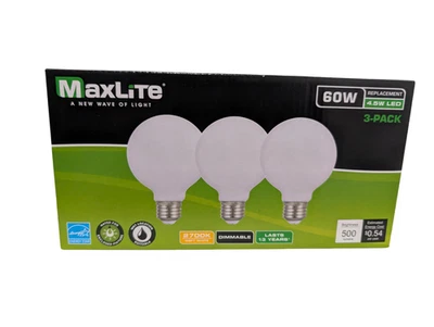 3 PACK LED 2700K Soft White Vanity 500 Lumens Dimmable Light Bulbs E26 base - Image 1 of 4