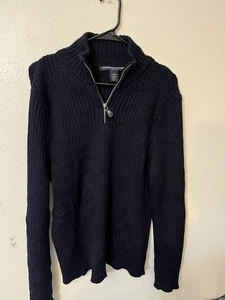 MetropolitanView 100% Merino Wool 1/4 Zip Sweater Navy Blue Mens Large Italy - Picture 1 of 5
