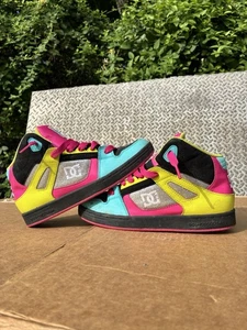 DC Shoes 302676B DCSHOE Rebound Mid High Top Size 6 Youth Pink Blue Yellow - Picture 1 of 8