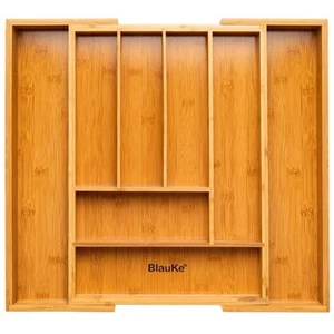 Expandable Bamboo Drawer Organizer with 6-8 Compartments for Kitchen ￼ - Picture 1 of 10