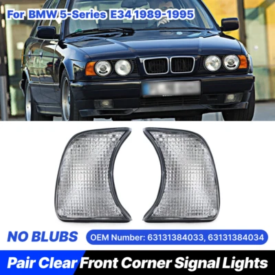 2x Clear Front Corner Signal Lights Parking Lamps For BMW 5-Series E34 1989-1995 - Image 1 of 4