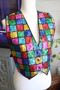 Gilet paillettes vintage donna o uomo Rainbow Pride gay anni 80 90 top - Foto 1 di 11