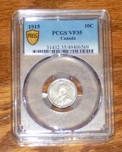 CANADA PCGS 1915 10 Cents Silver VF35 KGV Sterling Dime Key Date Canadian Coin - Picture 1 of 5