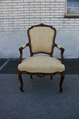 Beautiful Early 19th C French Louis Style Gilded Walnut Armchair, New Upholstery Cover