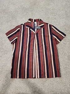 Nuevo con etiquetas Coofandy Para Hombres Grande Marrón Y Azul Rayas Manga Corta Abotonada - Imagen 1 de 7