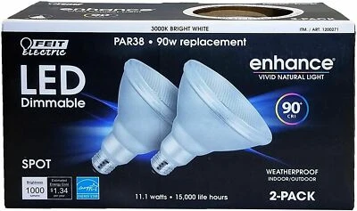 New 2Packs Feit Electric PAR38 LED Spot Bright White 11.1 Watts 15,000 life Hour - Image 1 of 2