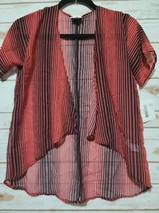 NWT LuLaRoe Girls BIANKA Kimono Size 2 Sheer Coral And Black Stripes - Picture 1 of 2