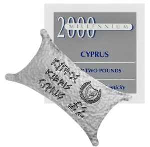 CYPRUS 2 Pounds 2000 Silver Proof 'Millennium' Unusual Shape w/CoA - Picture 1 of 3