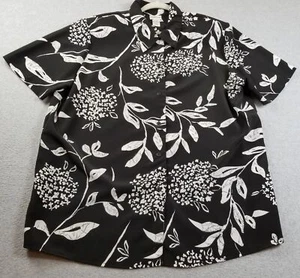Modern Essentials Button Up Shirt Womens 20W Plus Black Gray White Floral Spring - Picture 1 of 10