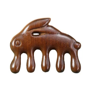 Wooden Pocket Comb Rabbit Design Natural Sandalwood Wide Teeth Comb Massage Comb - Picture 1 of 9