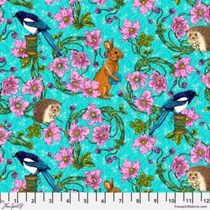Free Spirit Language of Flowers by Odile Bailloeul PWOB103 Blue Forest Cotton - Picture 1 of 1