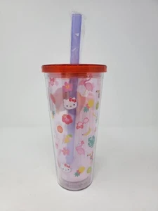 Hello Kitty Tropical Tossed Icons Plastic 24 Ounces Boba Tumbler with Lid and St - Picture 1 of 5